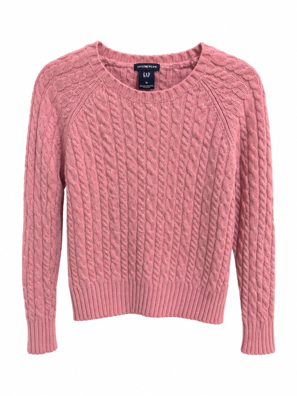 Vintage 2003 GapStretch Pink Lambswool Cable Knit Sweater M Y2K